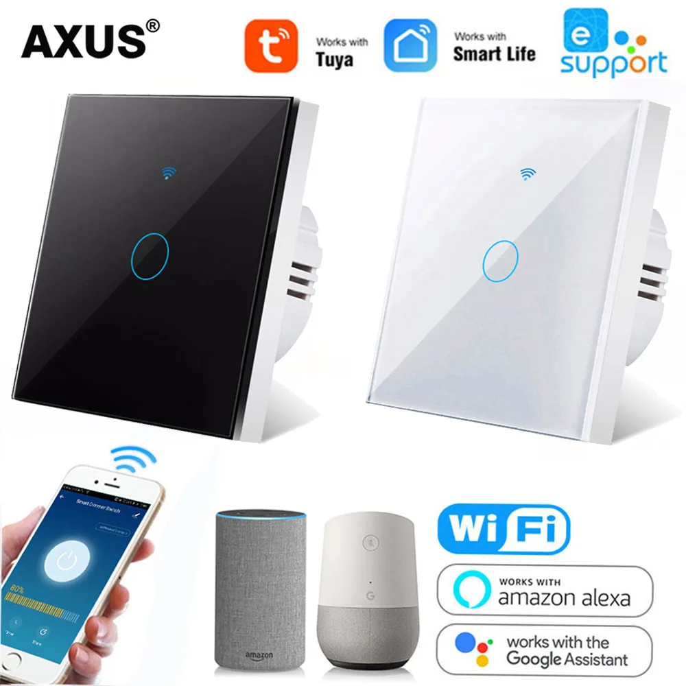 

AXUS EU Wall Wifi Touch Switch Sensory Smart Light Switch 1/2/3 Gang No Neutral Wire Required Tuya Smart Life Alexa Google Home