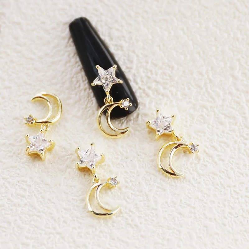 

2pcs Luxury Zircon Nail Art Charms Star Moon Pendant Rhinestones 3D Gems Crystal Nail Jewelry Manicure Decorations