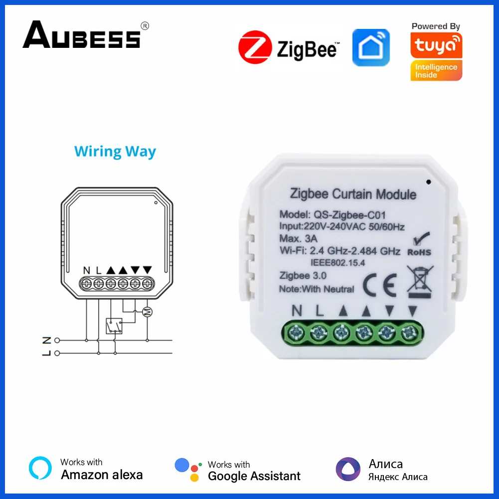 

Tuya Zigbee Curtain Switch Module Smart Life Voice Remote Control Timer Setting For Roller Shutter Blind Motor With Google Home