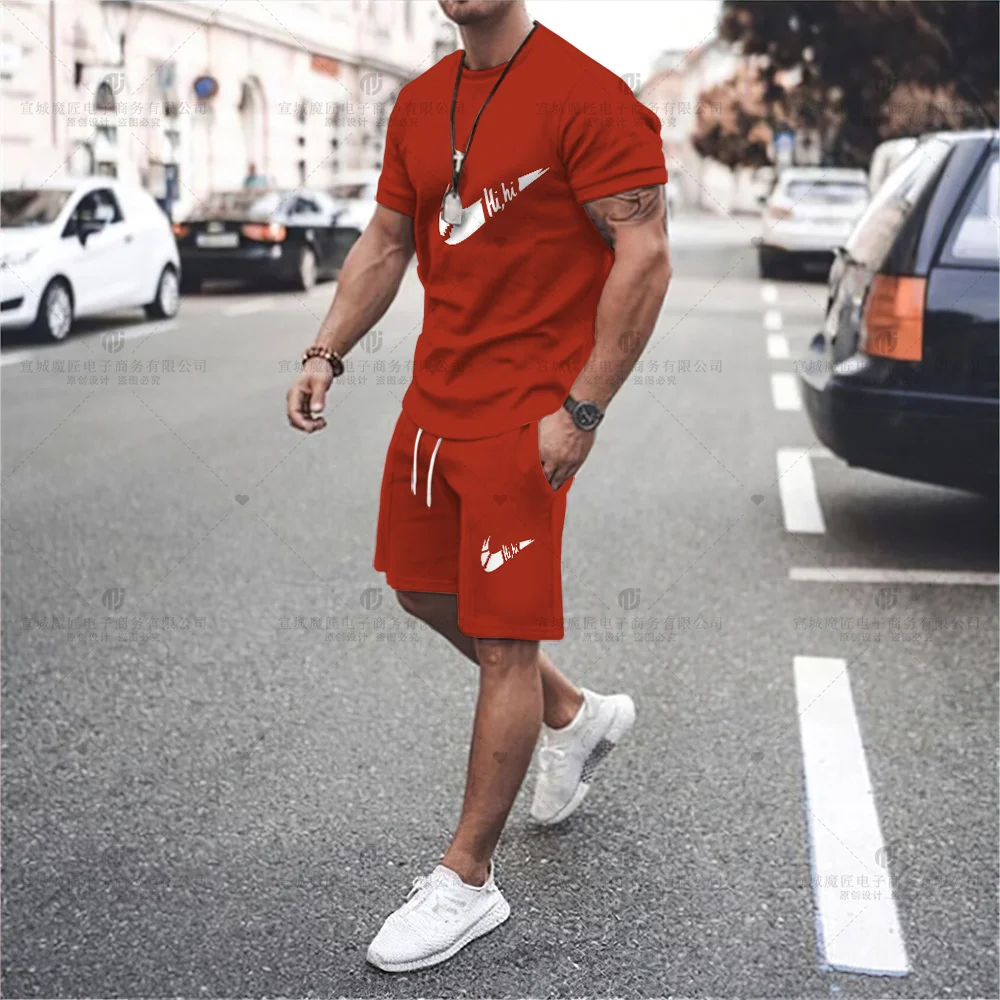 Brand Letter Hi Printed T-shirt Beach Pants 2023 Fashion Harajuku Casual T-shirt Summer Short-Sleeved Top T-shirt Shorts Suit