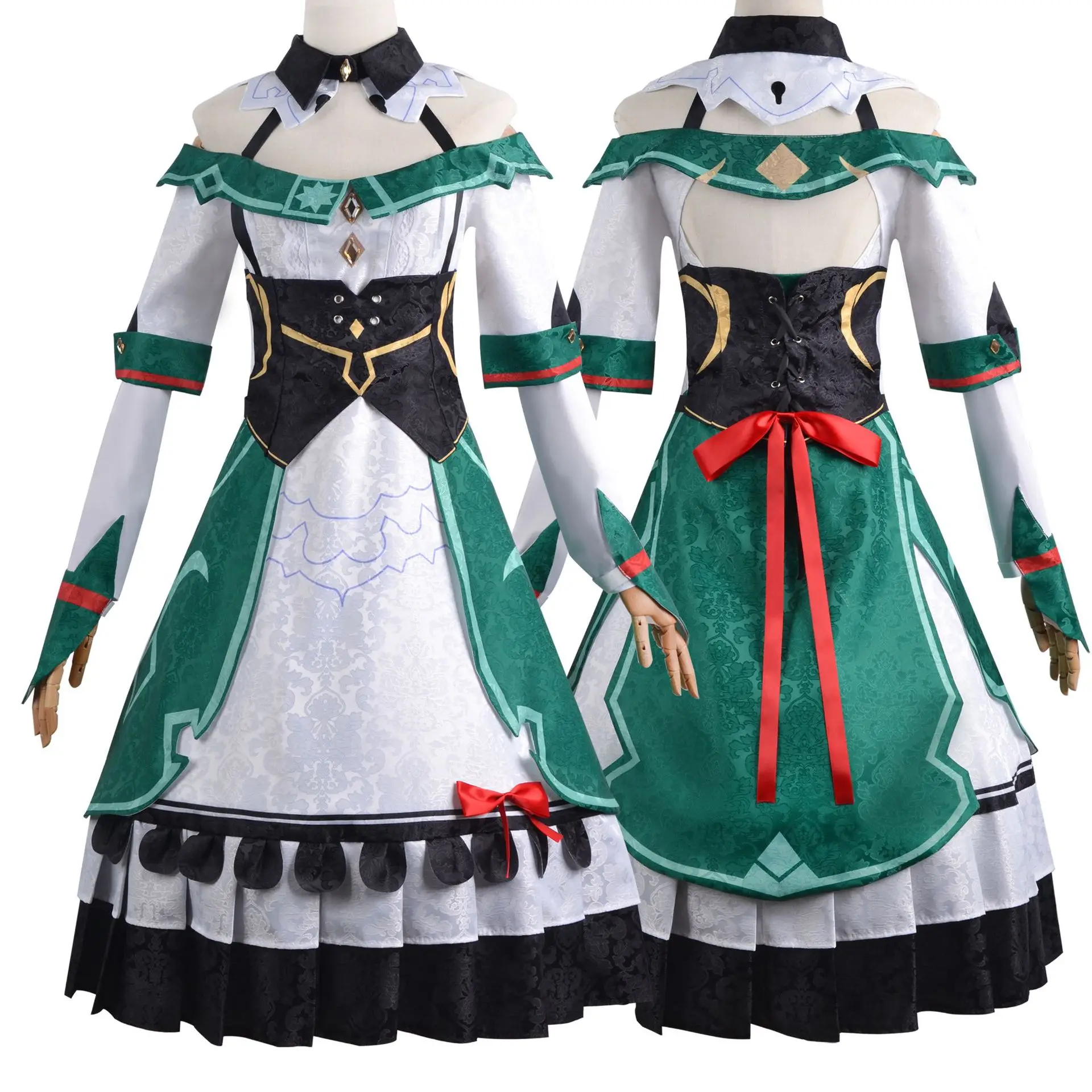 

Genshin Impact Cosplay Costume Katheryne Game Anime Clothes Christmas Dress Maid Outfit Black Wig Carnival Party Costumes Wigs