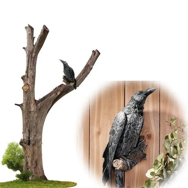 

Creative Garden Crows Miniature Sculpture Home Decorative Accessory Raven Statue Realistic Interesting Ornaments Halloween Decor