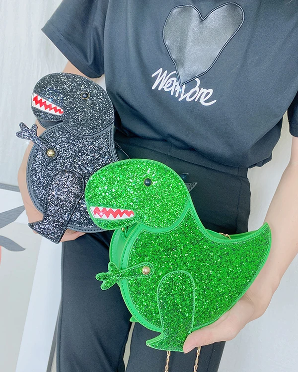 

Female Shoulder Bag Casual Clutch Bag Pu Leathe Trendy Glittery Dinosaur Crossbody Bag for Women's Chain Purses and Handbags
