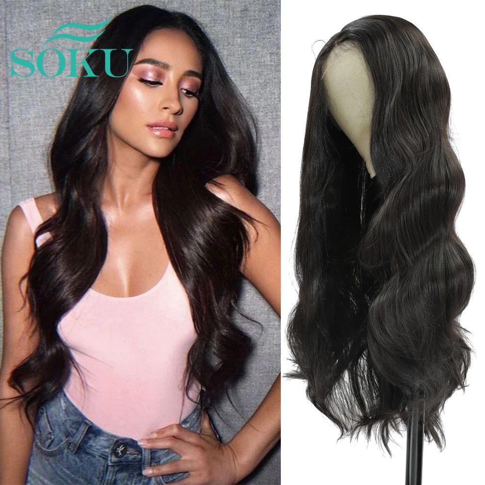 

Body Wave Synthetic Lace Front Wig Middle Part Wig With Baby Hair SOKU Heat Resistant Hair For Black Women