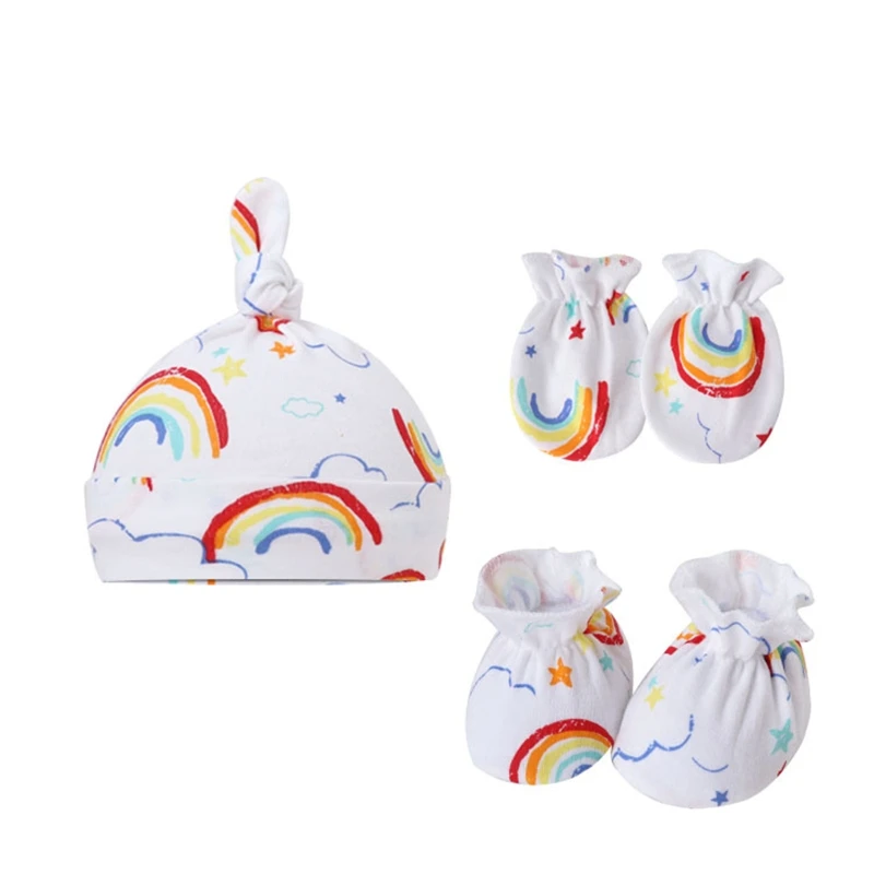 

Q1FE Baby Anti Scratching Cotton Gloves Socks Infant Hat Set Newborn Protection Scratch Mittens Breathable Warm Baby Bonnet