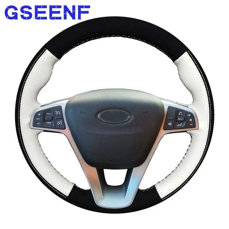 

For Lada Vesta SW 2015 2016 2017 2018 2019 Xray 2015-2019 Black Suede Genuine Leather Car Steering Wheel Cover