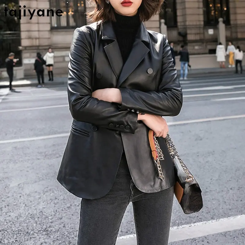 

Tajiyane Genuine Leather Jacket Women 2023 Short Real Sheepskin Leather Coat Women Double-breasted Leather Jackets for Women