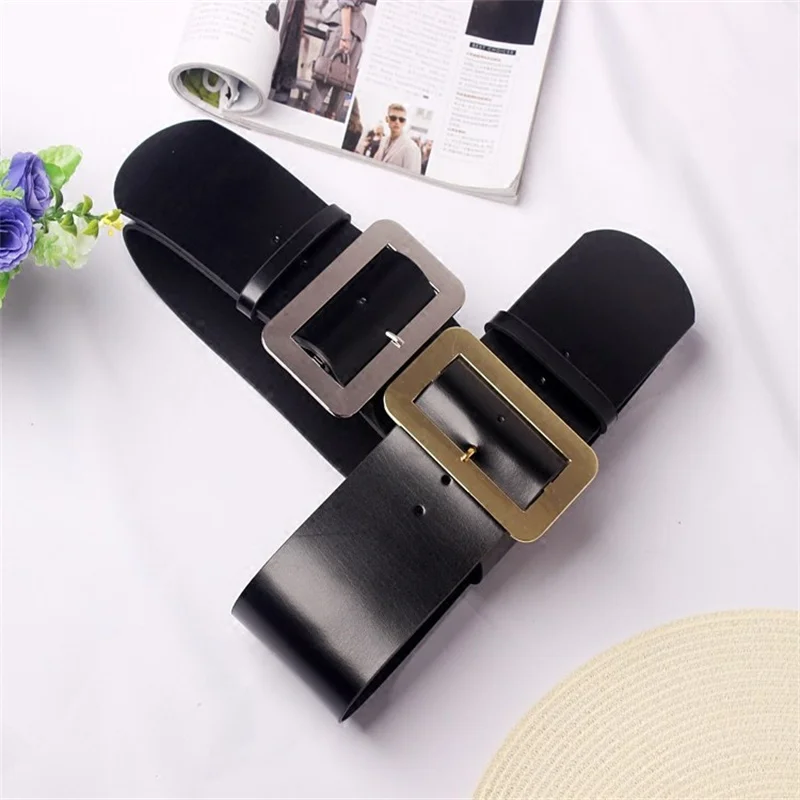 Women's Metal Generous Buckle Super Wide Belt For Women Luxury Brand Design Female Original Belt