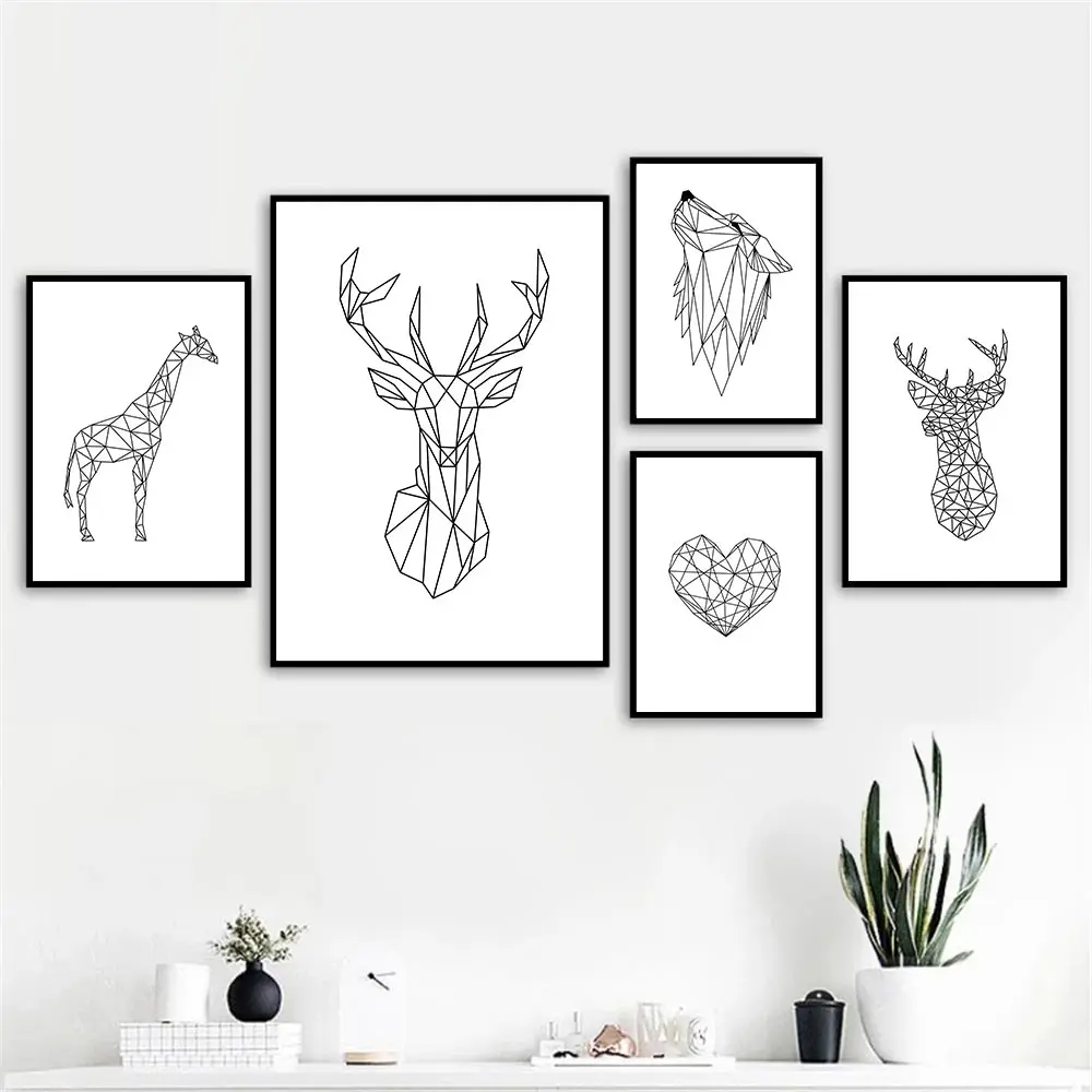 

Diamond Fox Deer Bear Wolf Wall Art Canvas Painting Abstract Geometry Animal Posters And Prints Nordic Wall Pictures Home Decor