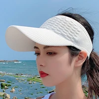 new long brim ponytail sun hats women casual hollow out breathable empty top hat summer outdoor sports golf beach sunscreen hat