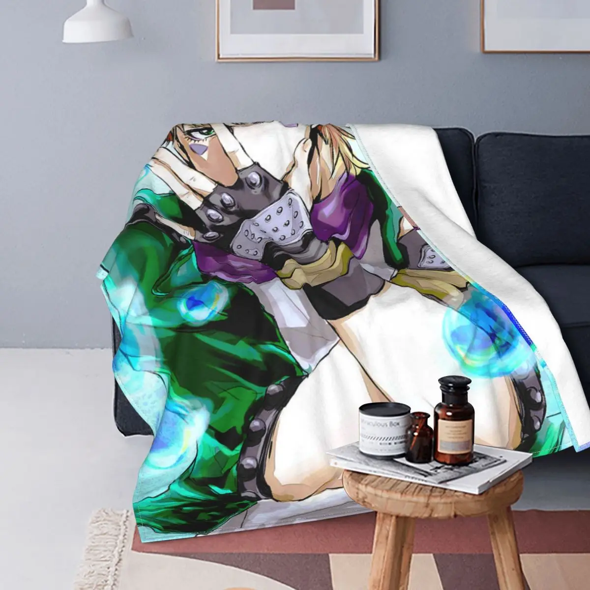 

Caesar Zeppeli Flannel Blankets Anime Jojo's Bizarre Adventure Throw Blankets for Home Hotel Sofa 150*125cm Plush Thin Quilt