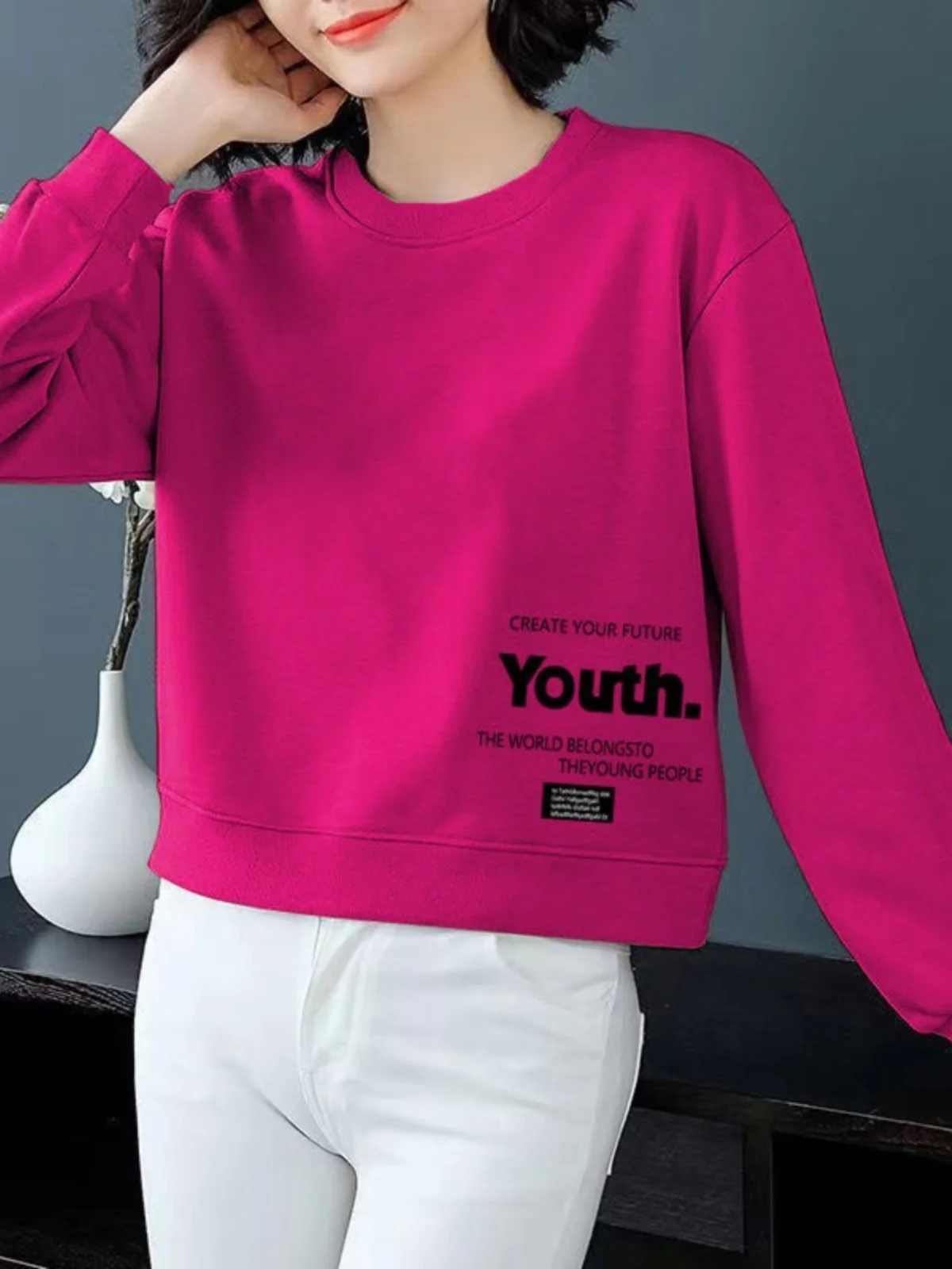 2023 хлопковая короткая весенняя маленькая толстовка с круглым вырезом женская