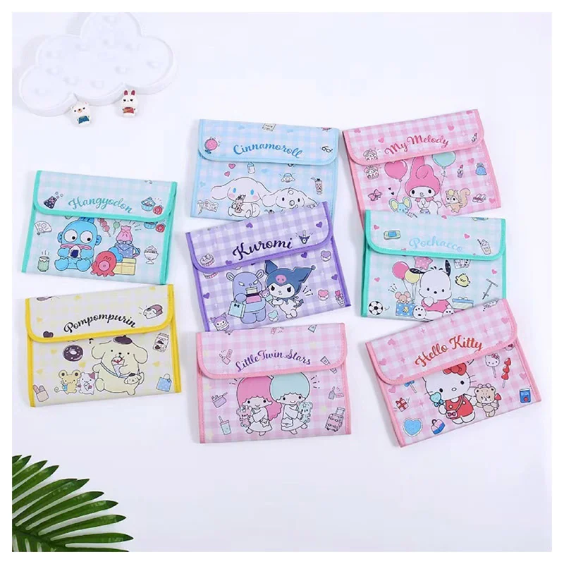 

Sanrioed Cartoon Anime Portable PU Handbag Cute My Melody Cinnamoroll Kuromi Kitty Cat Kawaii Hand Account Document Storage Bag