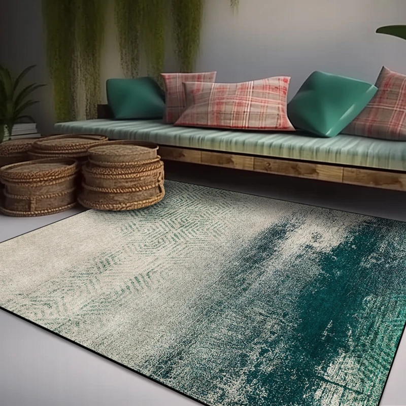 

Retro Vintage Green Geometric Printed Area Rugs Abstract Modern Art Style Home Decor Carpet Bedroom Bedside Non-Slip Floor Mat