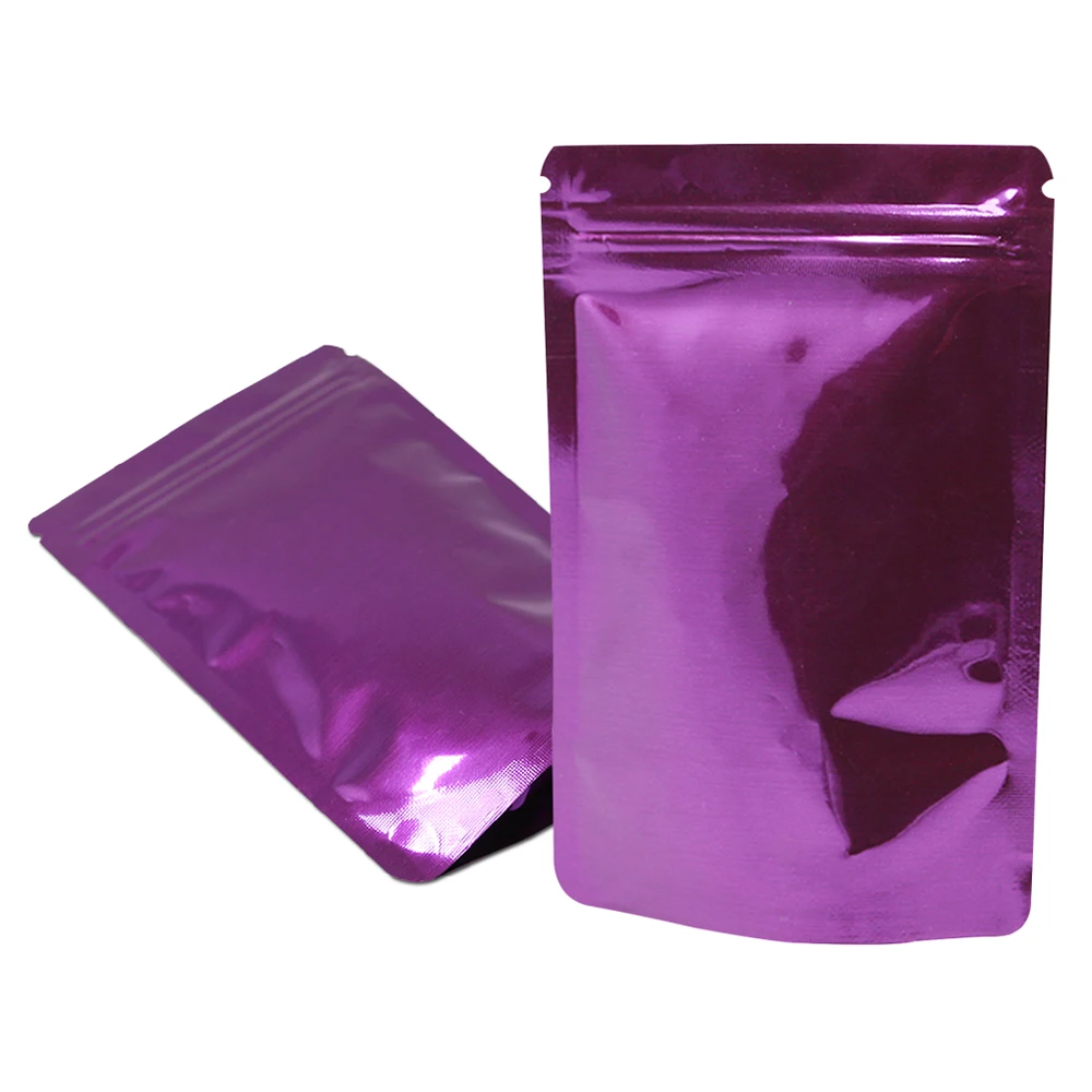 

100Pcs/Lot Purple Glossy Aluminum Foil Stand Up Bag Food Dried Fruit Tea Coffee Powder Zip Lock Waterproof Dustproof Tear Notch