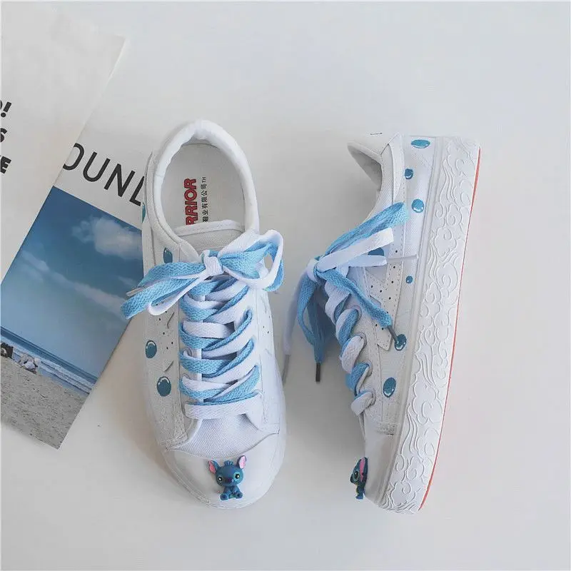 Disney Stitch Couple Fashion Men Women Vulcanize Shoes Male Platform Sneakers Girls Casual kateboarding Shoes flats 3D graffiti