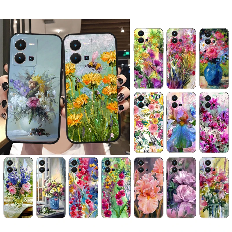 

Phone Case For VIVO Y53S Y33S Y22S Y11S Y31 Y21 Y70 Y20 Y21S Y72 Y35 Y51 Y01 V23E V21 V23 V21E Floral Flower painting Case