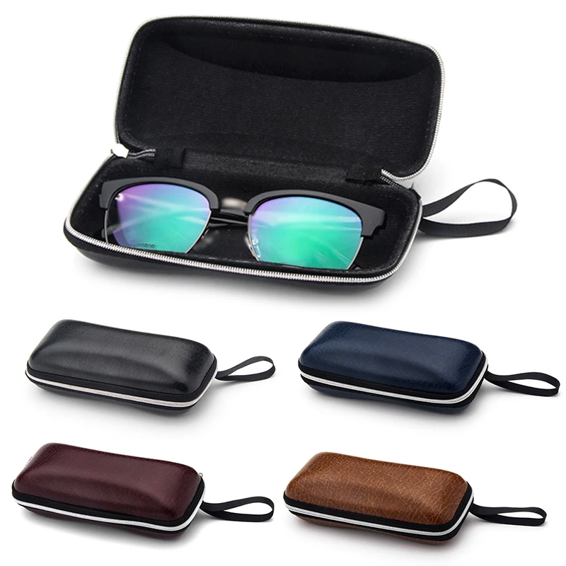 

1PC Protable Leather Glasses Case Protector Travel Pack Eyewear Sunglasses Hard Cover Women Men Glasses Box With Lanyard Zipper