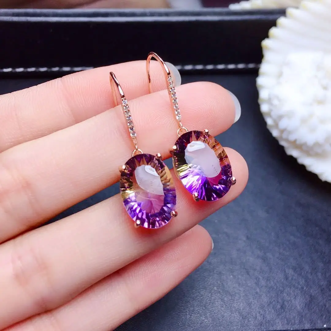 

New 925 Silver Color Earrings Colorful Gemstone Amethyst 18k Gold Earrings For Women Charm Jewelry Gift