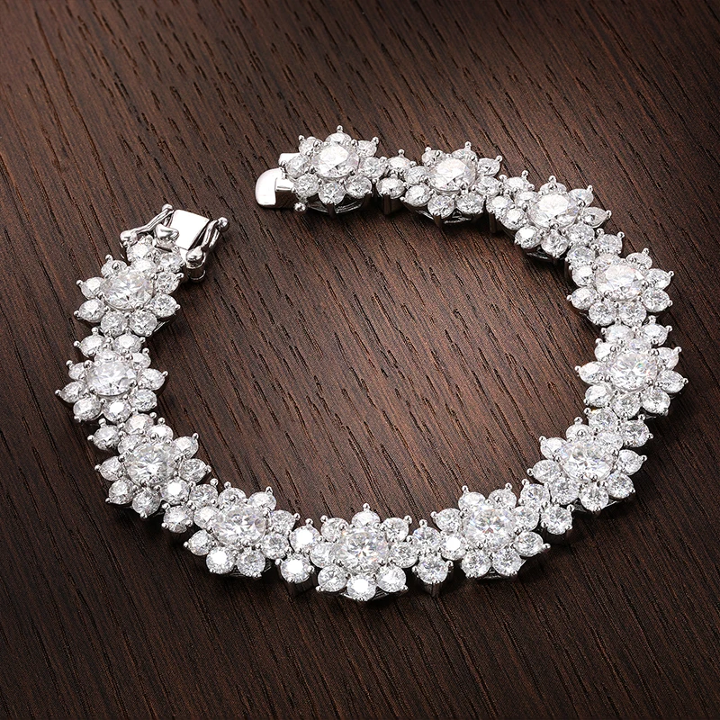 Теннисный браслет Halaile D Color Full Moissanite из стерлингового серебра S925 с подсолнухом и