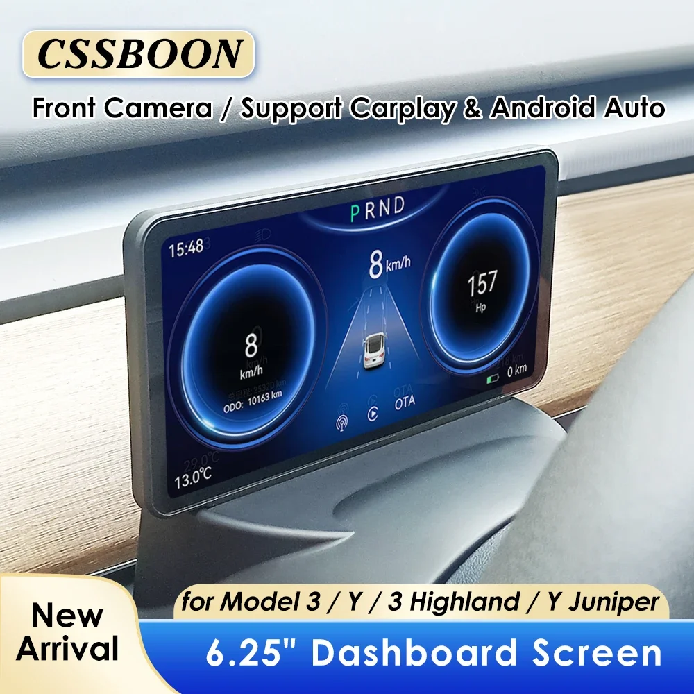 

CSSBOON 6,2-дюймовый экран HUD для приборной панели Tesla Model 3 Y, дисплей с головкой вверх, не влияет на воздуховыпускное отверстие, поддержка мониторинга автомобиля CarPlay