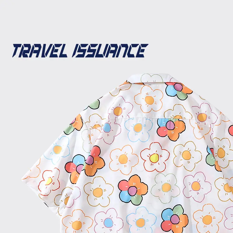 Summer Men Casual Shirts Japanese Style Fresh and Colorful Flowers Fun Tide Brand  Lazy Youth Streetwear Fashion Shirt Mens