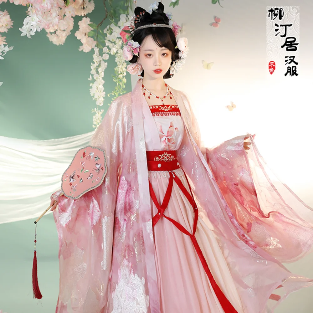 

Song Dynasty Chinese Traditional Fairy Hanfu Women Ancient Princess Costume Pink Embroidered Folk Dance Stage Performance Dress