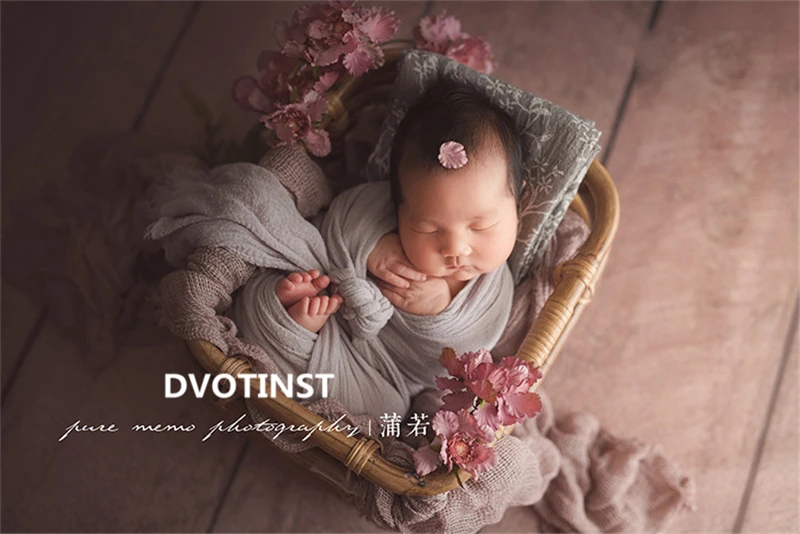 Реквизит для фотосъемки новорожденных Dvotinst ретро плетеная корзина из ротанга