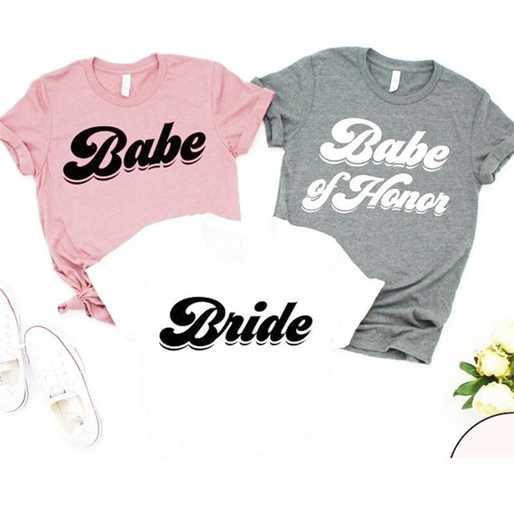 

Bride Babe of Honor Fashion T Shirt Women Aesthetic Wedding Party T-shirt Bachelorette Best Friends Shirts Tops Z79A
