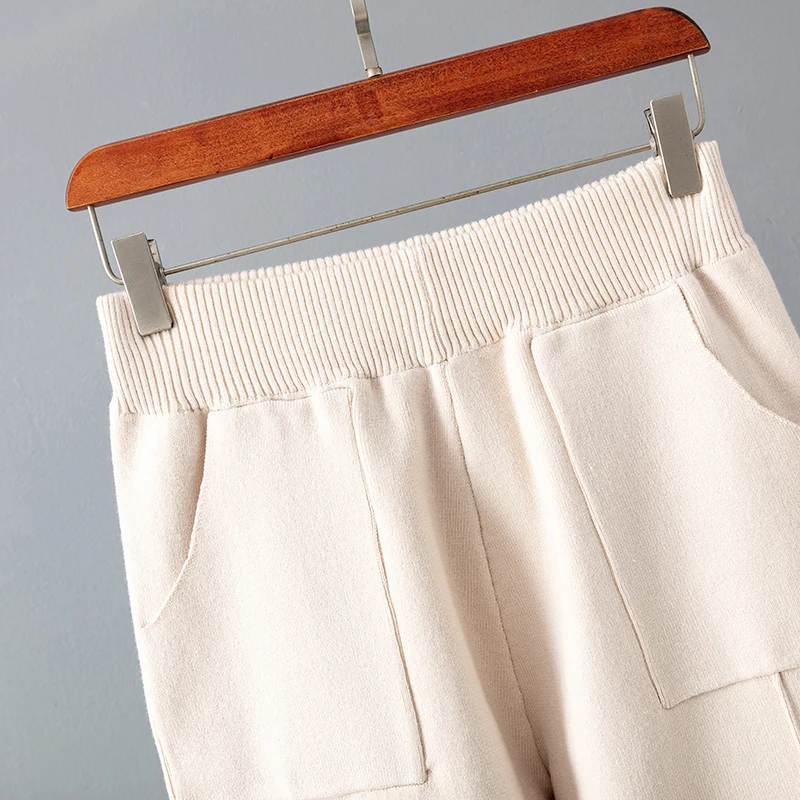 HLBCBG женские трикотажные длинные повседневные брюки с эластичным поясом высокой