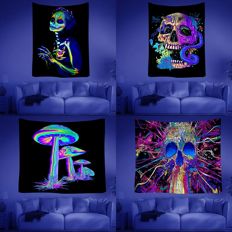 

Tapeçaria misteriosa psicodelílica, tapeçaria hippie, padrão abstrato, treetapas de fantasia, tapeçaria mágica