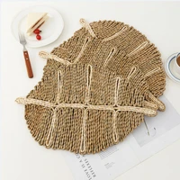 handmade weave non slip placemat coaster natural rattan leaf shaped placemats leaf shaped braided placemats pads home decor