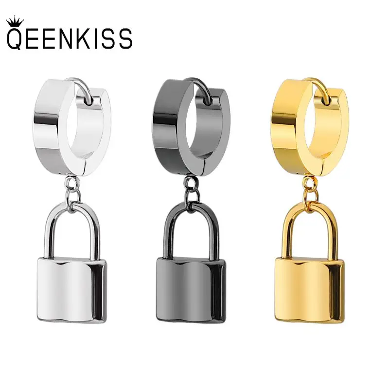 

QEENKISS EG889 Jewelry Wholesale Fashion Woman Man Birthday Wedding Christmas Gift Lock Titanium Stainless Steel Drop Earrings
