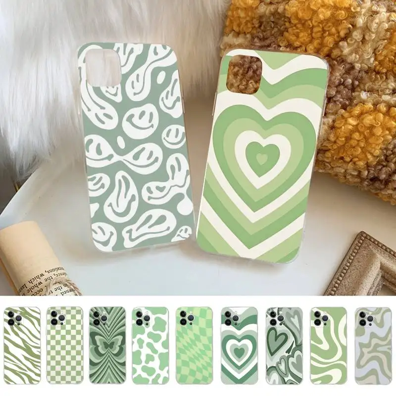 

Sage Green Swirl Aesthetic Phone Case For iPhone 14 11 12 13 Mini Pro XS Max Cover 6 7 8 Plus X XR SE 2020 Funda Shell