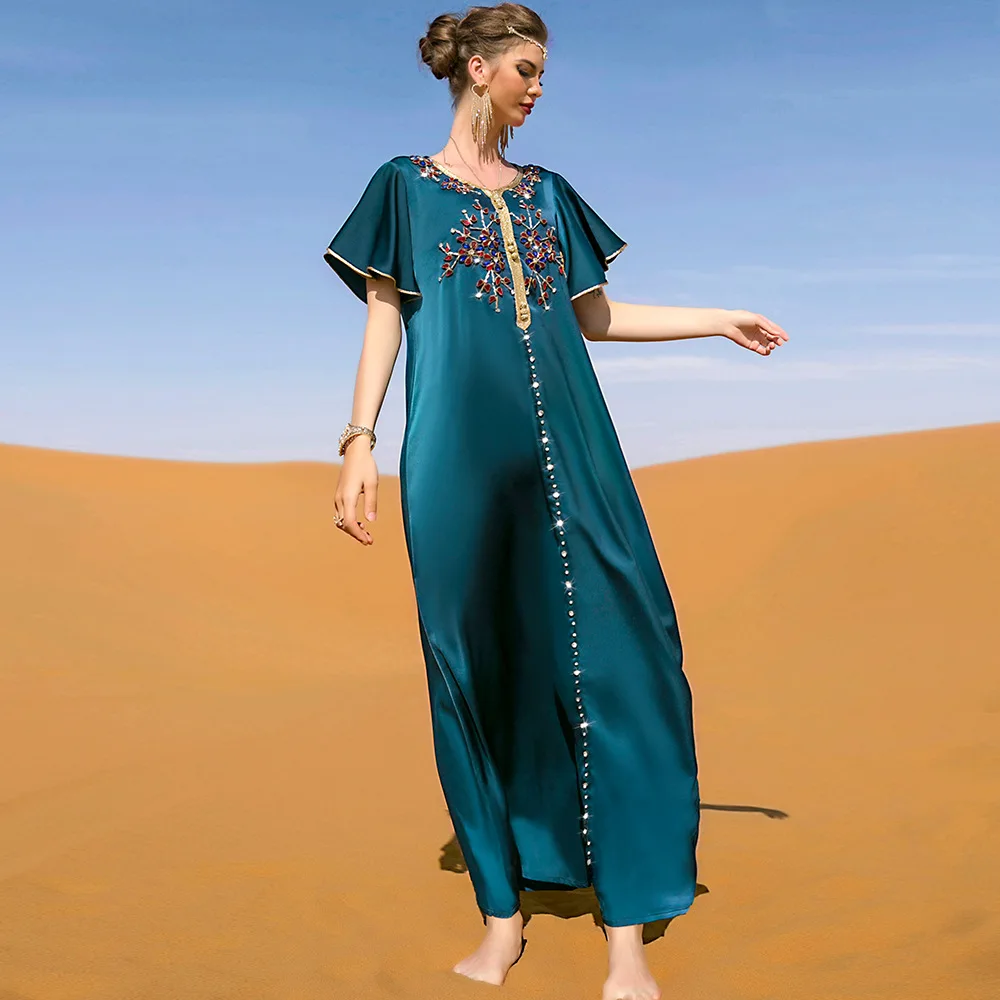 New Diamond Short Sleeve Muslim Women Dress Travel Party Australia Noble Luxury Long Dress Stage Performance Party Dress