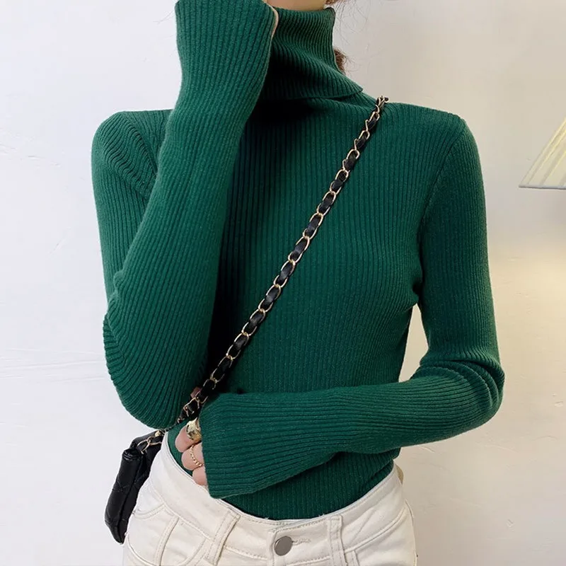 Women heaps collar Turtleneck Sweaters Autumn Winter Slim Pullover Women Basic Tops Casual Soft Knit Sweater Soft Warm Jumper