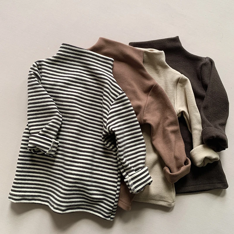 

Kids Clothes Girls Half Turtleneck Bottoming Shirts Autumn Winter Striped Thermal Top for Babies Casual Boys Children's Clothing
