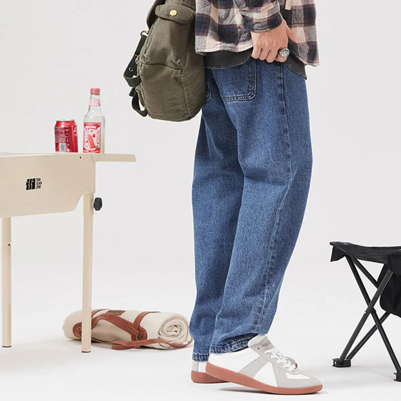 Streetwear Men Large Loose Broad Leg Blue Jeans Autumn and Winter New Pattern Falling Feeling Mopping The Floor Trousers Female