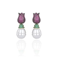 multicolors cubic zircon tulip earrings for wedding pearl flower earring for party women girl gift ce11206