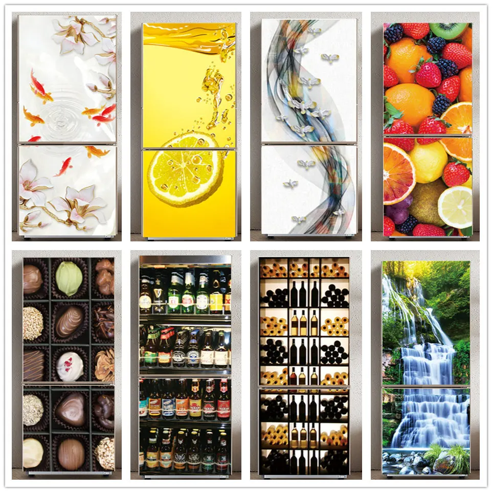 

3D Self Adhesive Wallpaper Refrigerator Decoration Poster Door Sticker For kitchen Cabinet Waterproof Removable Wall Decal Mural