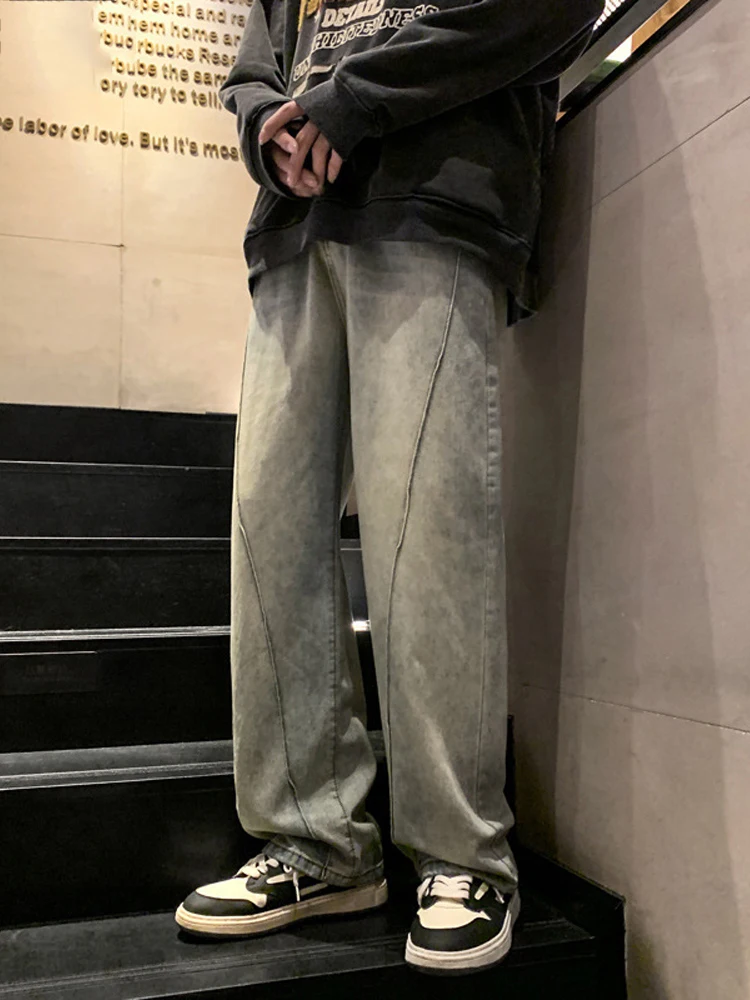 Men's VIBE Wind -style High Street Y2k Denim Jeans Neutral, Leisurely Wide -leg Long Pants Street Men's Brand Clothing Casual