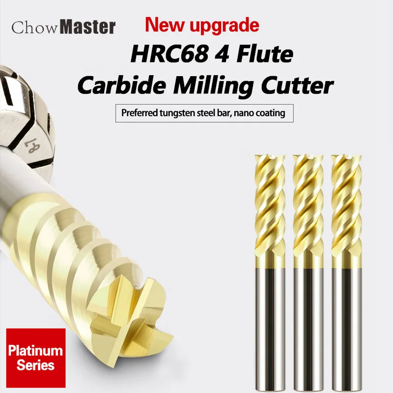 

HRC68 4 Flutes Carbide End Mill Nano coating For Steel Stainless Steel Cast Iron 45# Die Steel CNC Milling Cutter Metal Cutter