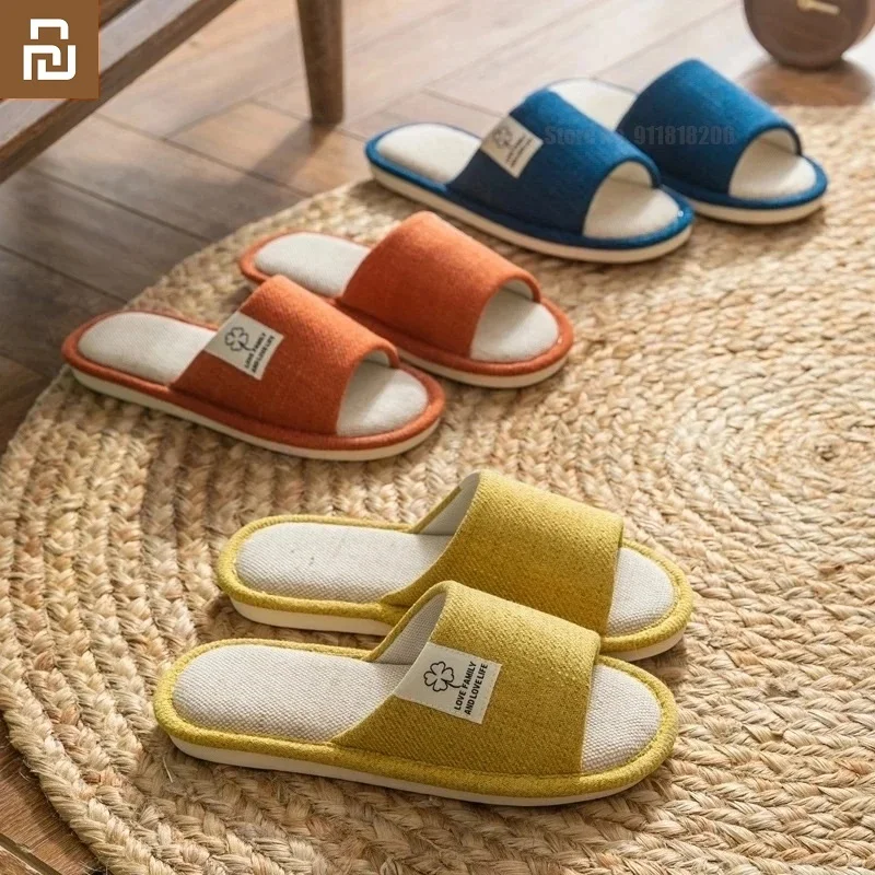 

New Xiao Mi Youpin Cotton and Linen Women Men Bedroom Slippers Breathable and Non-slip Soft Home Furnishing Flax Slippers