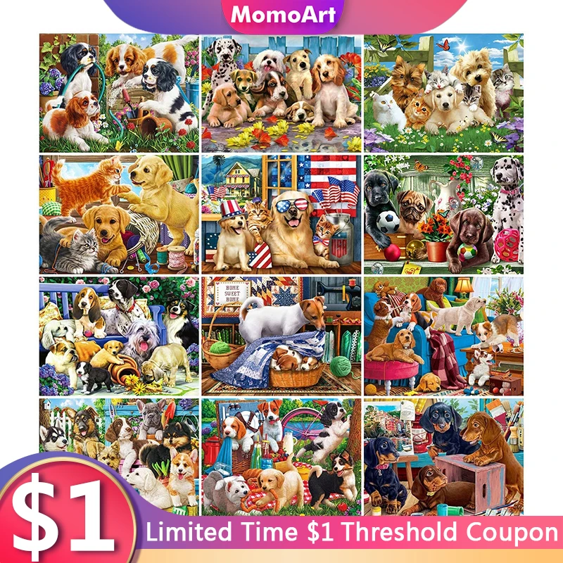 

MomoArt 5D Diamond Mosaic Dog Cat Cross Stitch Set Embroidery Animal Full Square Round Painting New Collection Decor For Home