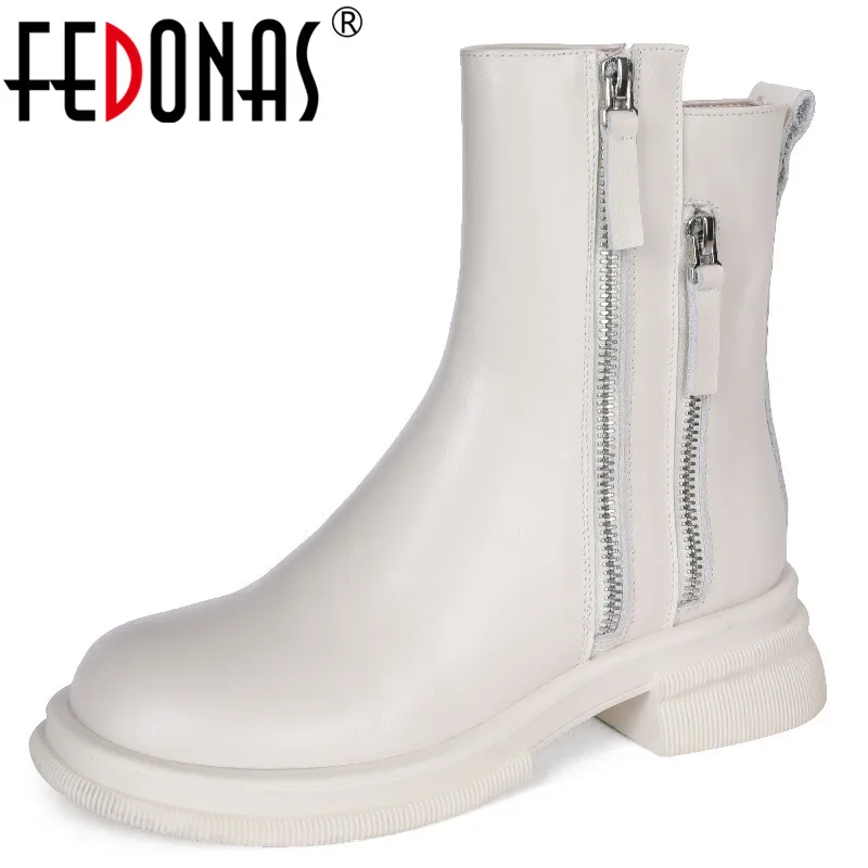 

Женские ботильоны на низком каблуке FEDONAS, повседневная обувь из натуральной кожи с боковой молнией на осень-зиму