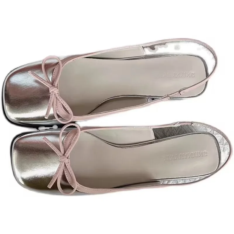 Women's Flats Sliver Boat Shoes Square Toe Slip on Flat Shoes for Woman Ballet Flats Comfortable Bow Women's sandals