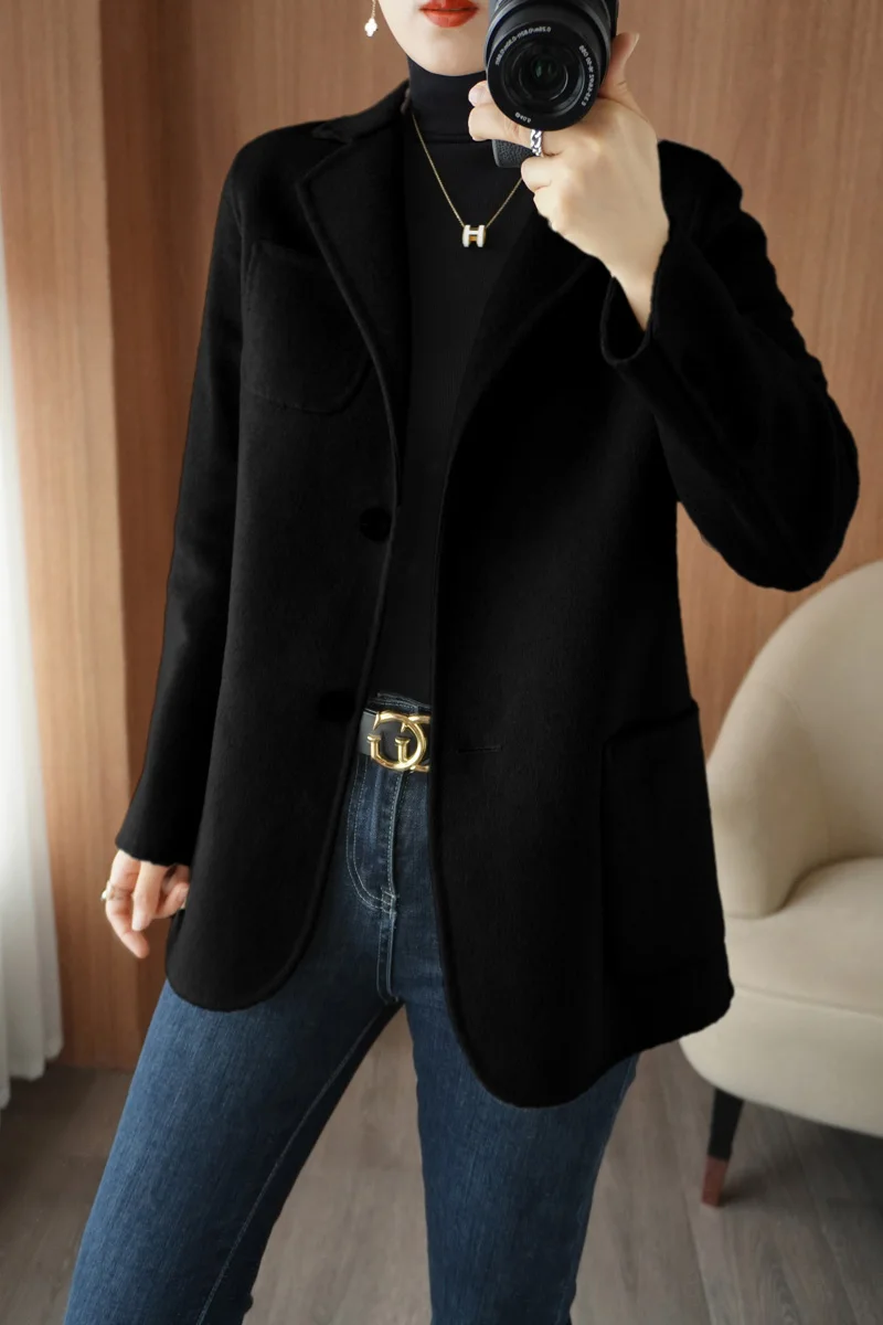 Женское однотонное пальто из шерсти и смесовых тканей