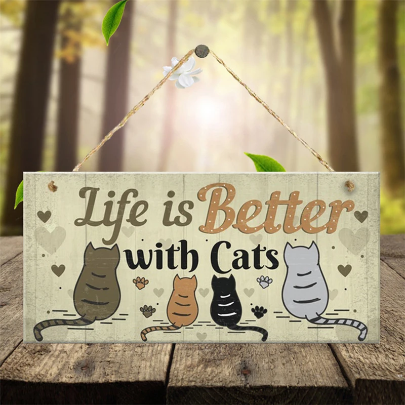 

Pet Friendship Cat Printed Wooden Hanging Sign Home Decor Bedroom Living Room Garden Yard Wood Plaques Wall Decor Accessorise