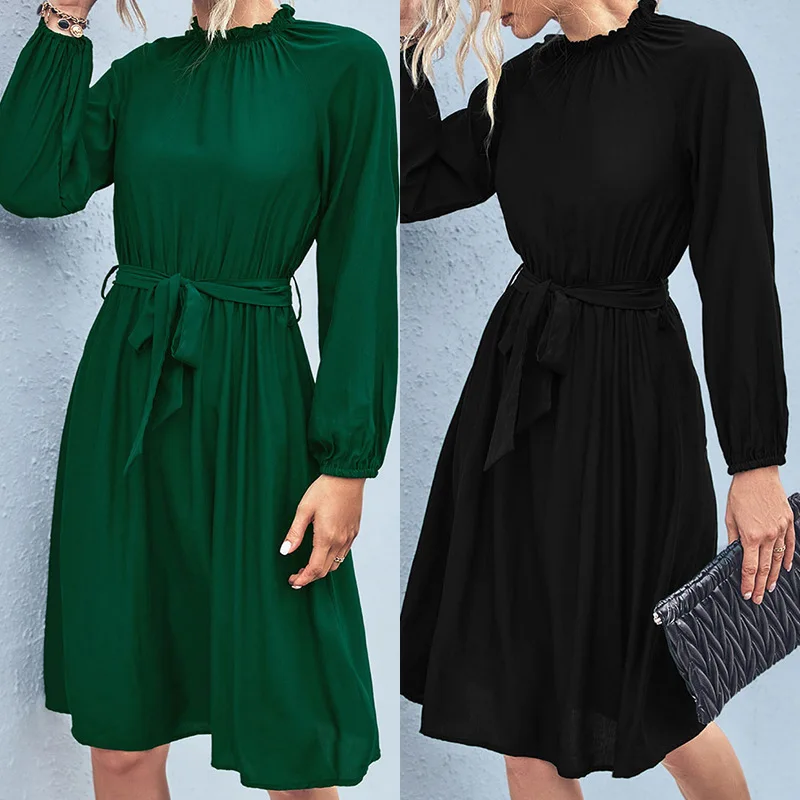 

Women's 2023 spring/summer new solid color lace ruffle dress