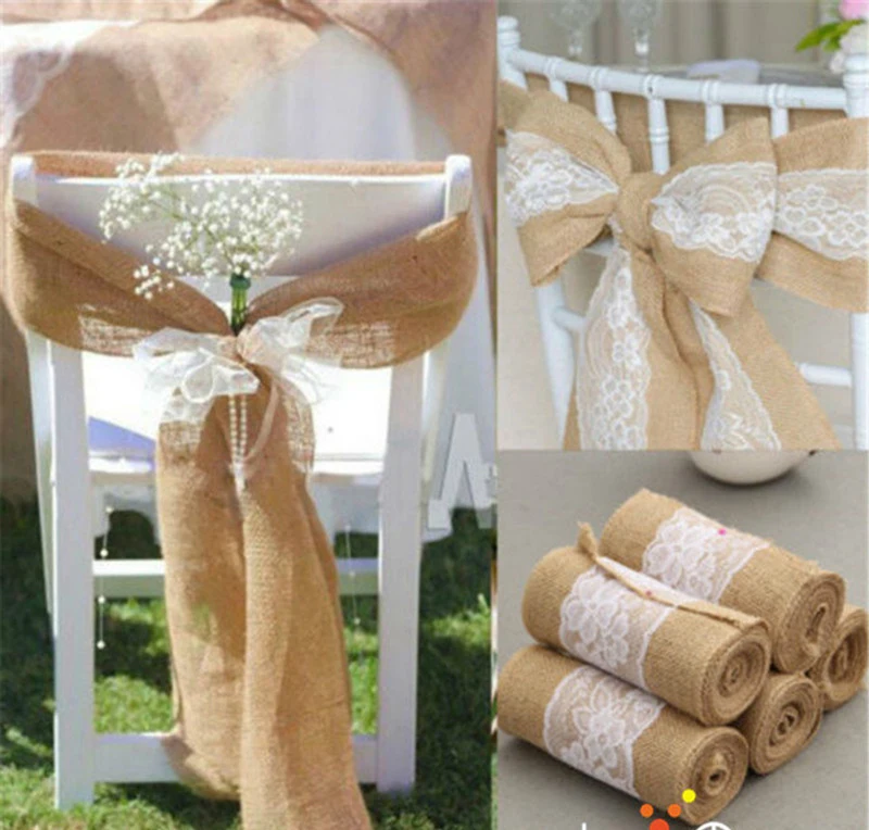 

Chair Sash Wedding Chair Back Yarn Lace Tie Bow Jute Table Party Beach Wedding Christmas Vintage Handmade DIY Aesthetic Decor